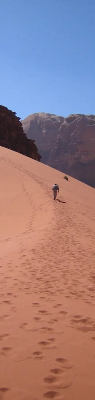 Erklimme die Sanddünen bei einer Wanderung durch Wadi Rum